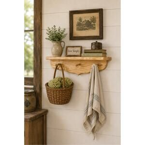 Vintage Natural Clear Coat Wooden 3 Peg Wall Shelf